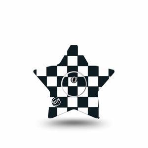 ExpressionMed Checkered Freestyle Libre 3 and Libre 3 Plus Star Shape Tape Single Tape and Single Sticker Black Checkered, Patch CGM Design