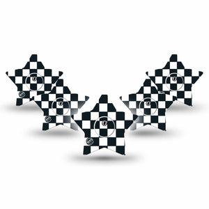 ExpressionMed Checkered Freestyle Libre 3 and Libre 3 Plus Star Shape Tape 5-Pack Tape and 5-Pack Sticker White Checkered, Patch CGM Design