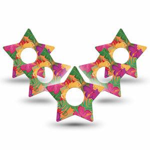 ExpressionMed Bright Hibiscus Freestyle Libre 3 and Libre 3 Plus Star Shape Tape 5-Pack Tape Radiant Beauty Overlay Tape CGM Design