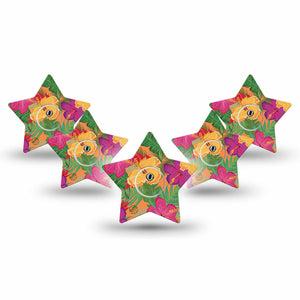 ExpressionMed Bright Hibiscus Freestyle Libre 3 and Libre 3 Plus Star Shape Tape 5-Pack Tape and 5-Pack Sticker Exotic Blossom Overlay Tape CGM Design