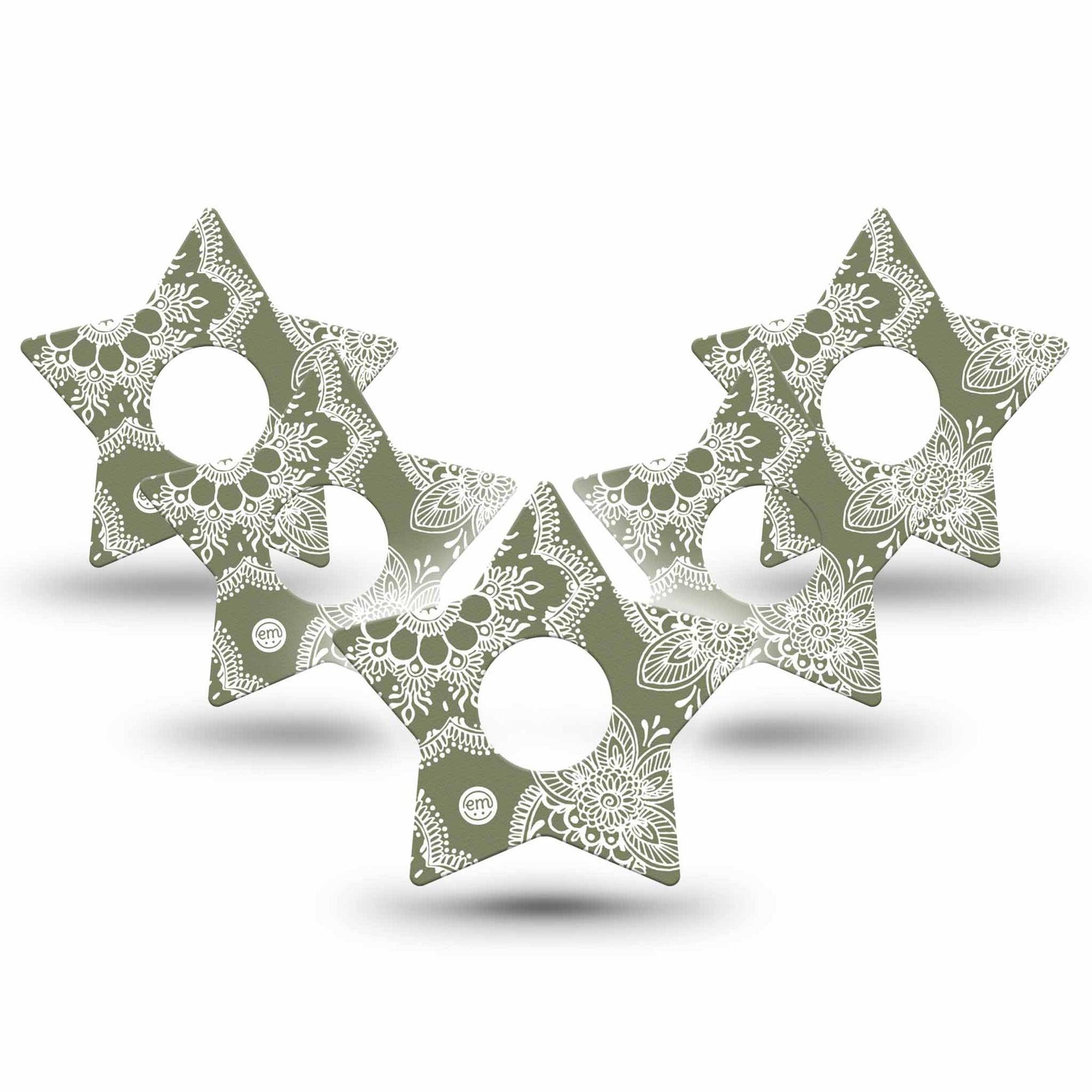 ExpressionMed Olive Henna Freestyle Libre 3 and Libre 3 Plus Star Shape Tape 5-Pack Tape Natural Dye, Plaster CGM Design