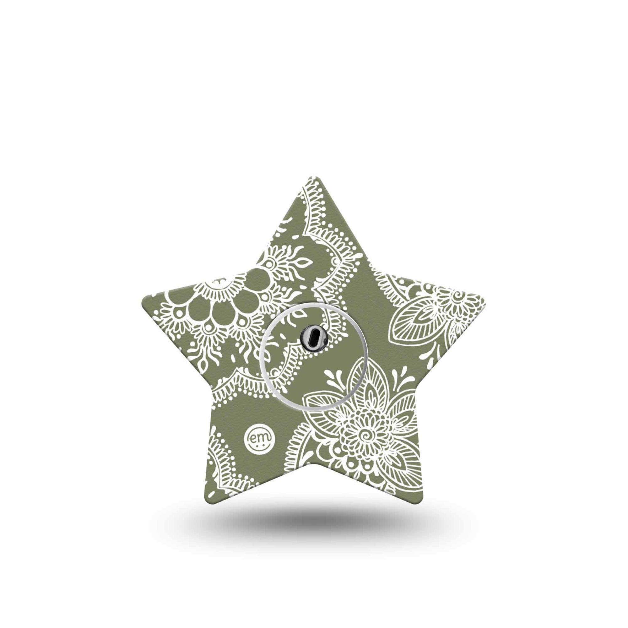 ExpressionMed Olive Henna Freestyle Libre 3 and Libre 3 Plus Star Shape Tape Single Tape and Single Sticker Vibrant Tint, Plaster CGM Design