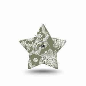 ExpressionMed Olive Henna Freestyle Libre 3 and Libre 3 Plus Star Shape Tape Single Tape and Single Sticker Vibrant Tint, Plaster CGM Design