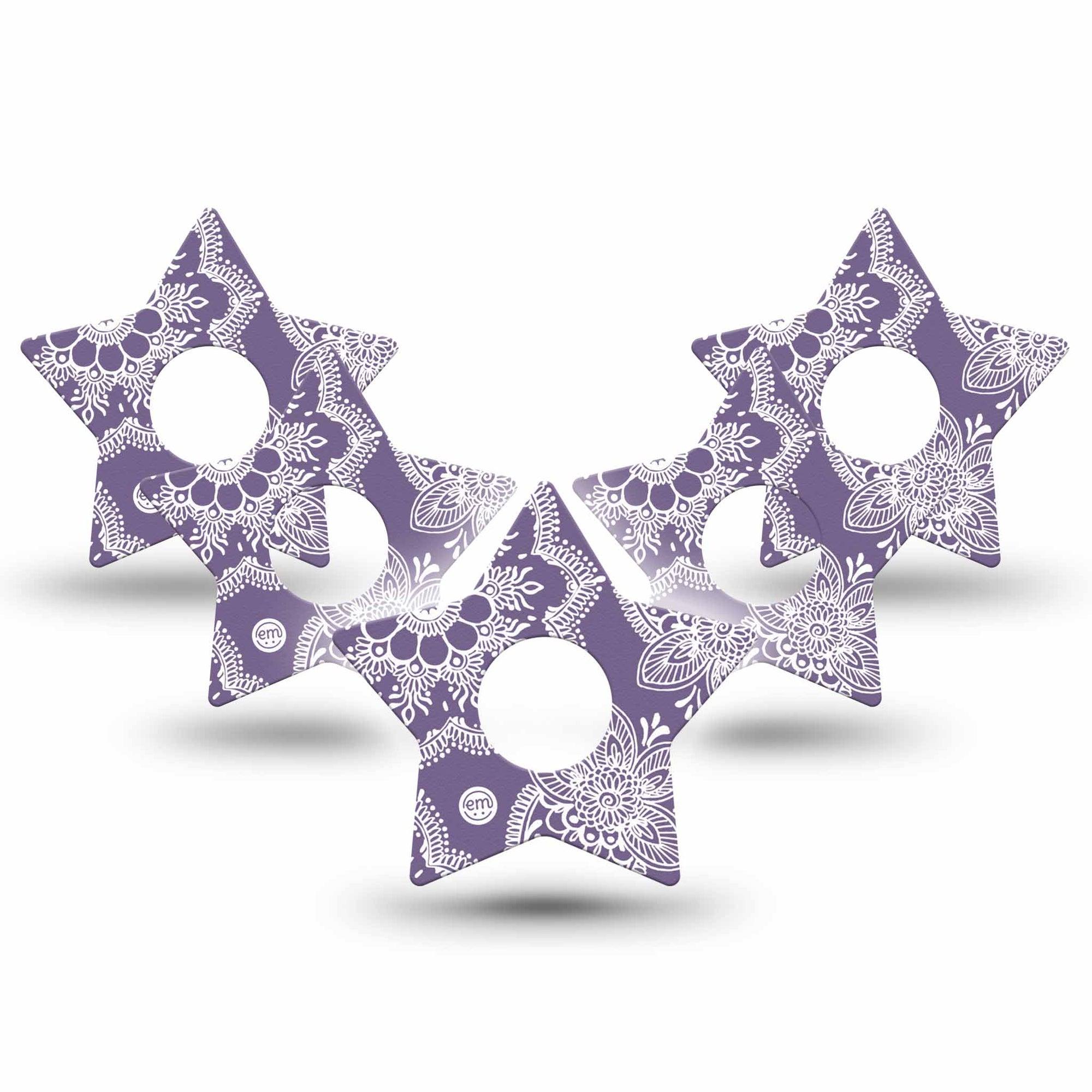 ExpressionMed Purple Henna Freestyle Libre 3 and Libre 3 Plus Star Shape Tape 5-Pack Tape Henna Art, Plaster CGM Design