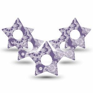 ExpressionMed Purple Henna Freestyle Libre 3 and Libre 3 Plus Star Shape Tape 5-Pack Tape Henna Art, Plaster CGM Design