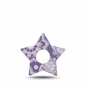 ExpressionMed Purple Henna Freestyle Libre 3 and Libre 3 Plus Star Shape Tape Single Tape Henna Design, Plaster CGM Design