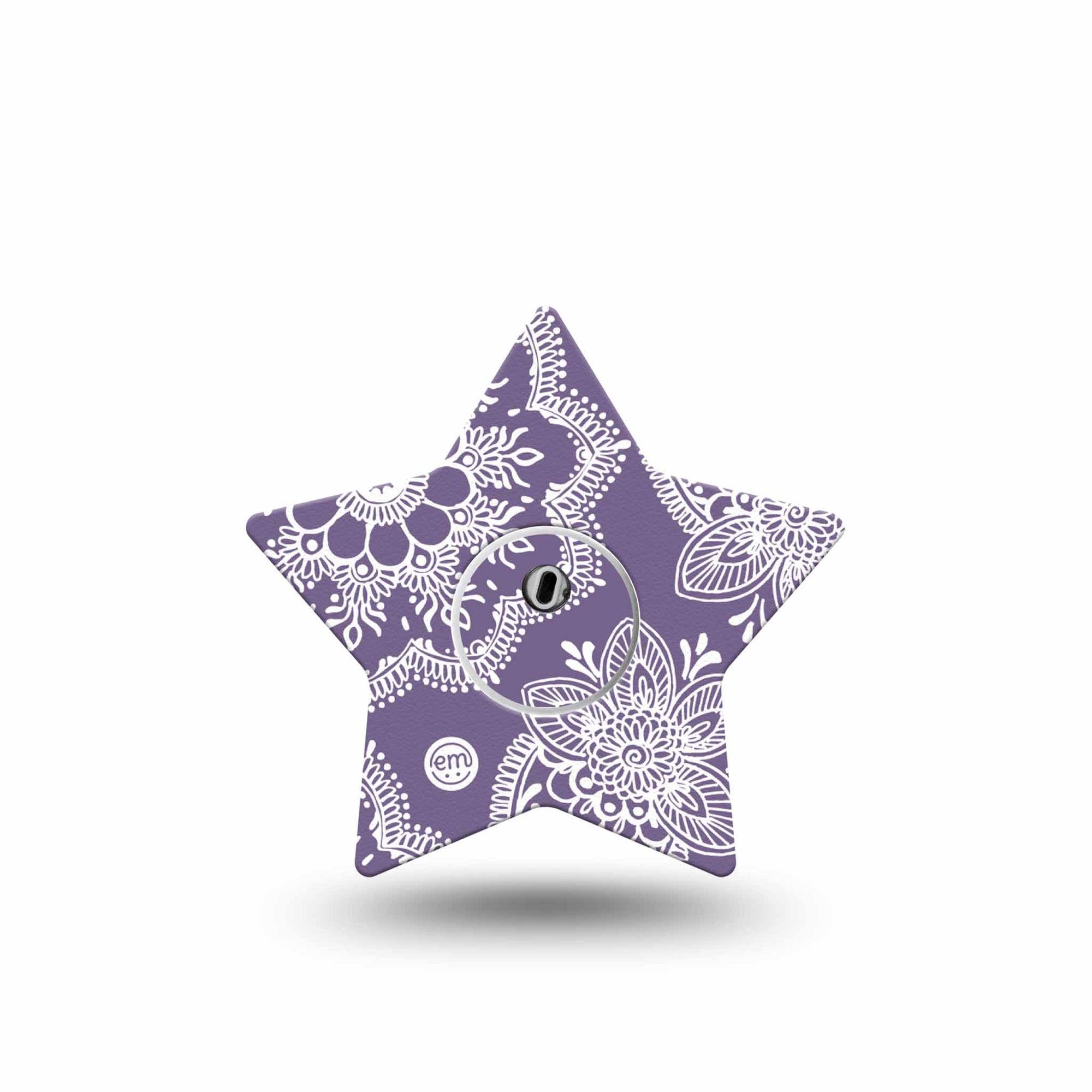 ExpressionMed Purple Henna Freestyle Libre 3 and Libre 3 Plus Star Shape Tape Single Tape and Single Sticker Henna Stencil, Plaster CGM Design