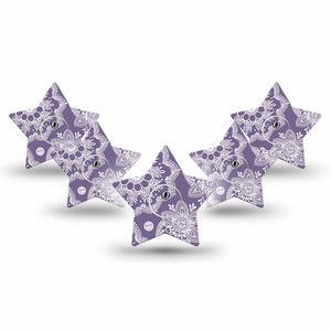 ExpressionMed Purple Henna Freestyle Libre 3 and Libre 3 Plus Star Shape Tape 5-Pack Tape and 5-Pack Sticker Henna Art, Plaster CGM Design