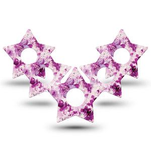 ExpressionMed Violet Orchids Star Libre 3 Tape, 5-Pack, Purple Orchid Petals Themed, CGM Overlay Patch Design