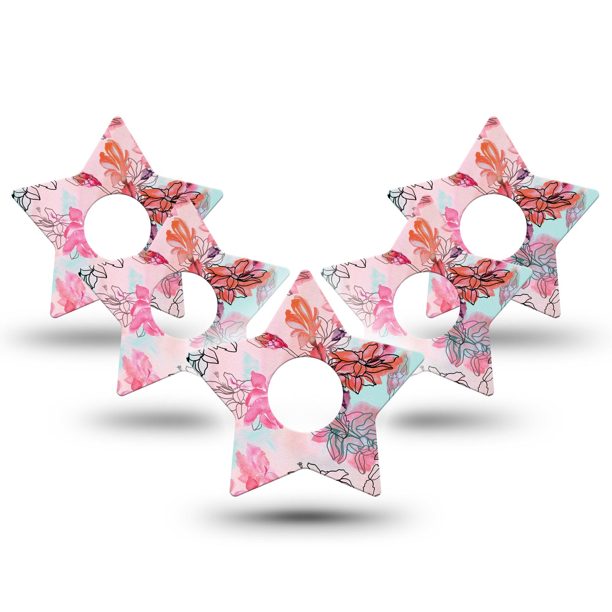 ExpressionMed Whimsical Blossoms Star Libre 3 Tape, Single, Amusing Florals Themed, CGM Overlay Patch Design