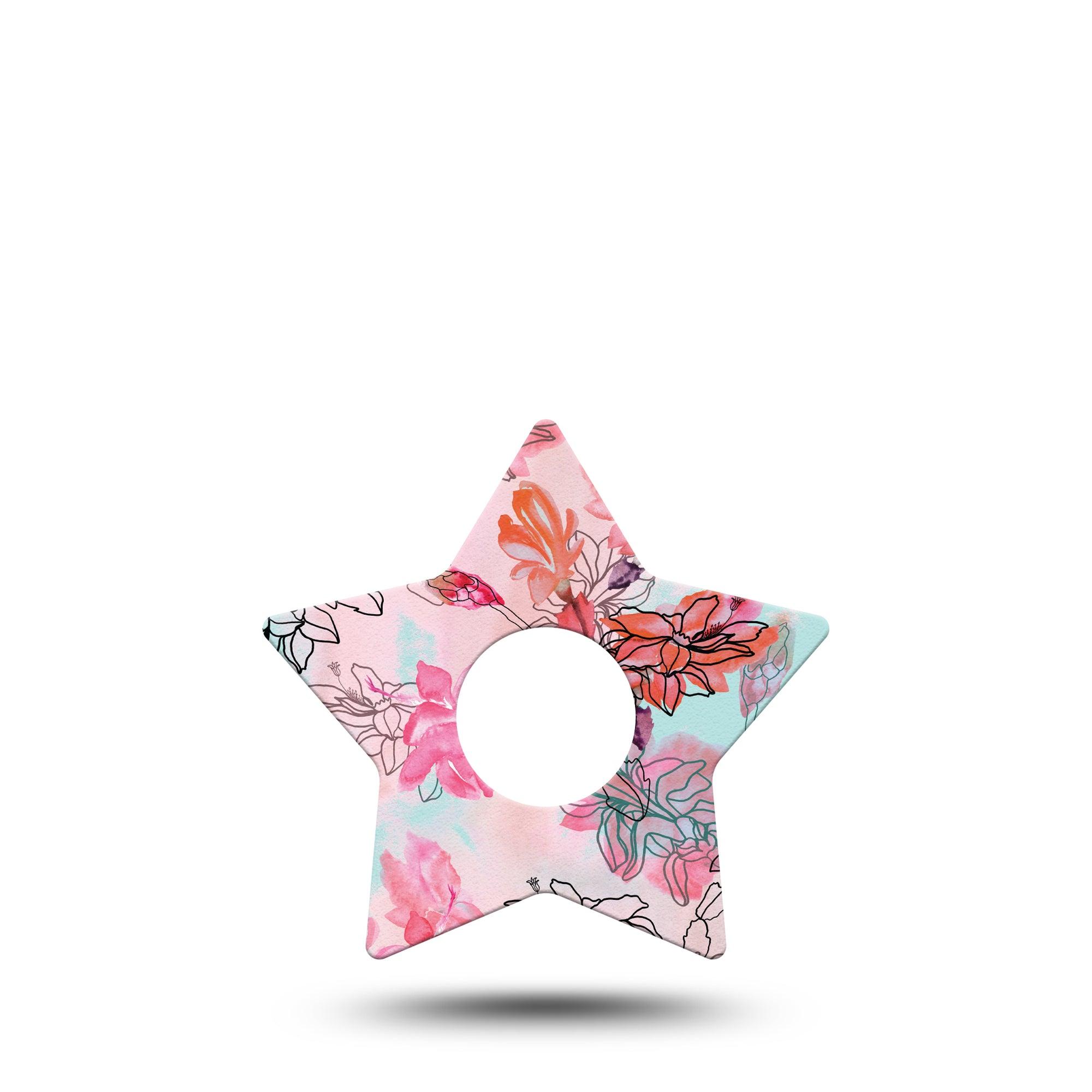 ExpressionMed Whimsical Blossoms Star Libre 3 Tape, Single, Cartooned Florals Themed, CGM Overlay Patch Design