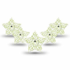 ExpressionMed Sage Greens Freestyle Libre 3 and Libre 3 Plus Star Shape Tape 5-Pack Tape and 5-Pack Sticker Botanical Leaves, Patch CGM Design
