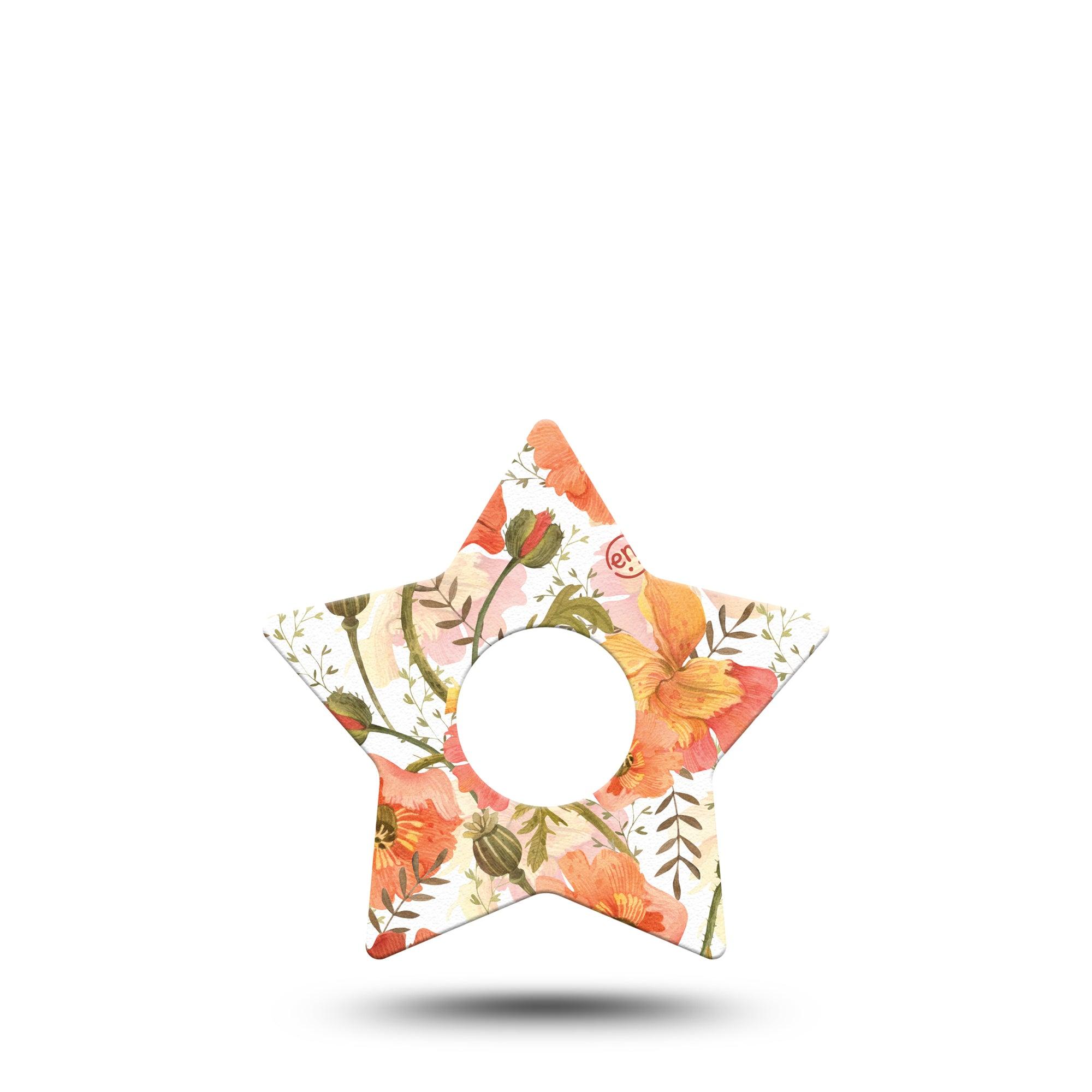 ExpressionMed Peachy Blooms Star Libre 3 Tape, Single, Tangerine Petals Themed, CGM Overlay Patch Design