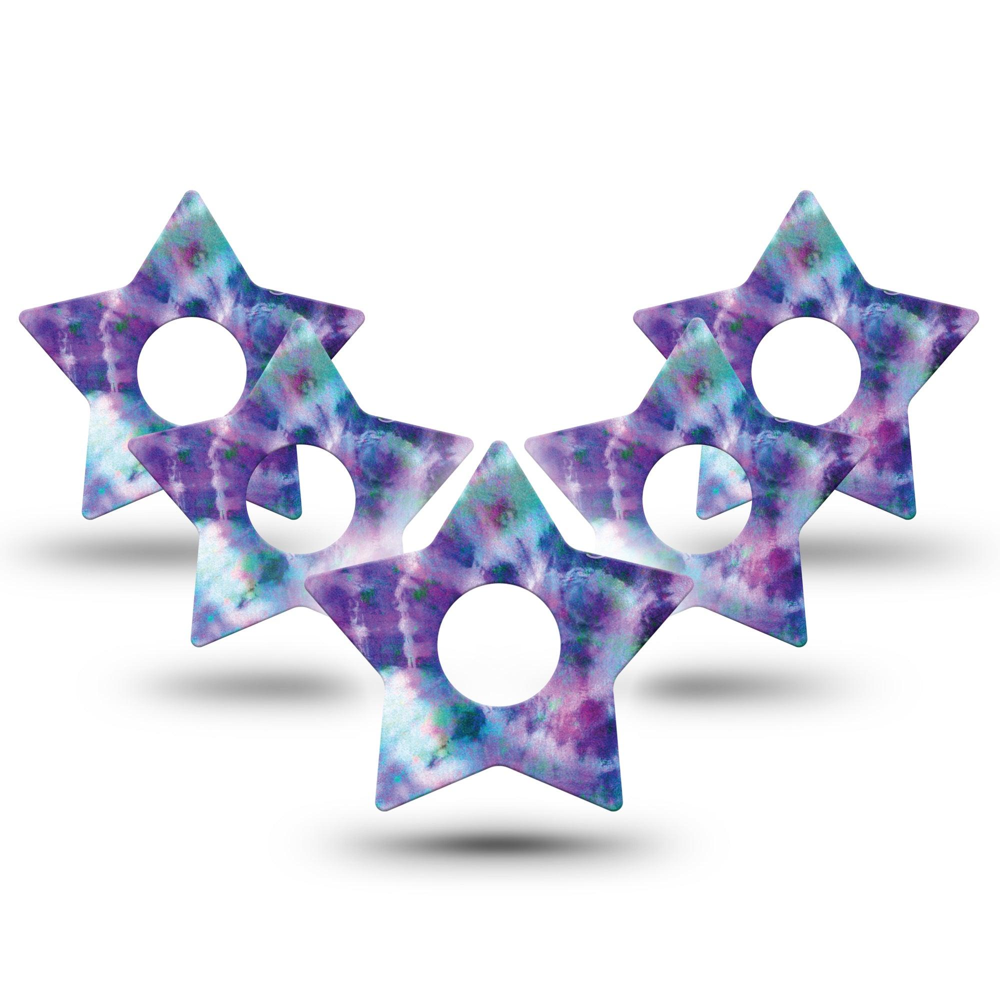 ExpressionMed Purple Tie Dye Star Libre 3 Tape, 5-Pack, Colored Waves Themed, CGM Adhesive Patch Design