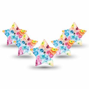 ExpressionMed Watercolor Poppies Freestyle Libre 3 and Libre 3 Plus Star Shape Tape 5-Pack Tape + 5-Pack Sticker Flowing Hues Patch CGM Design
