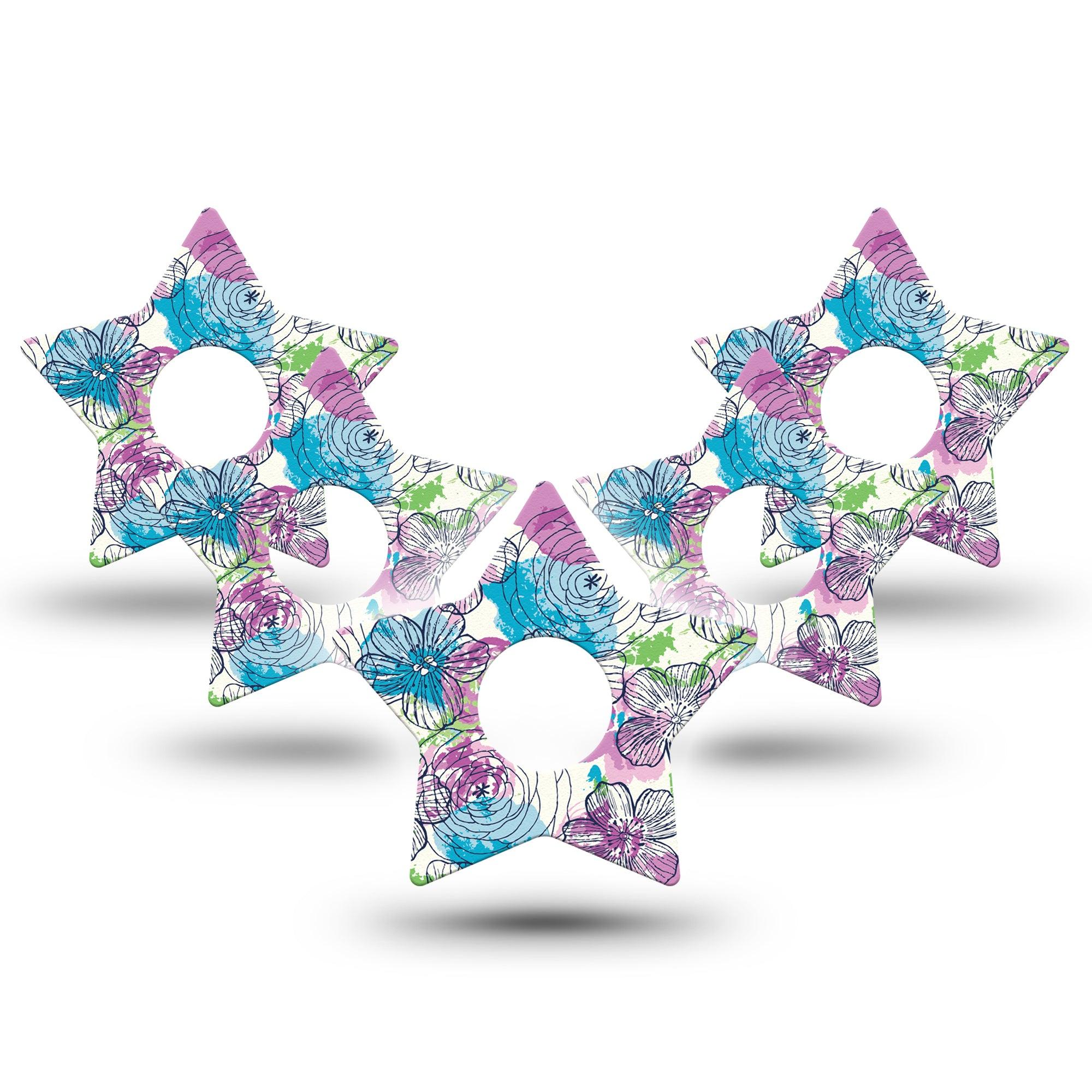 ExpressionMed Stenciled Flowers Star Libre 3 Tape, 5-Pack, Pastel Flowerets Inspired, CGM Adhesive Patch Design