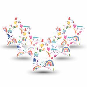 ExpressionMed Rainbows Of Hope Star Libre 3 Tape, 5-Pack, Kids Scribble Drawing Themed, CGM Adhesive Patch Design