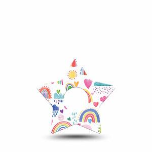 ExpressionMed Rainbows Of Hope Star Libre 3 Tape, Single, Kids Artwork Themed, CGM Plaster Patch Design