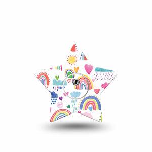 ExpressionMed Rainbows Of Hope Star Libre 3 Tape, Single, Kids Artwork Themed, CGM Plaster Patch Design with center sticker