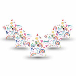 ExpressionMed Rainbows Of Hope Star Libre 3 Tape, 5-Pack, Kids Scribble Drawing Themed, CGM Adhesive Patch Design with center stickers