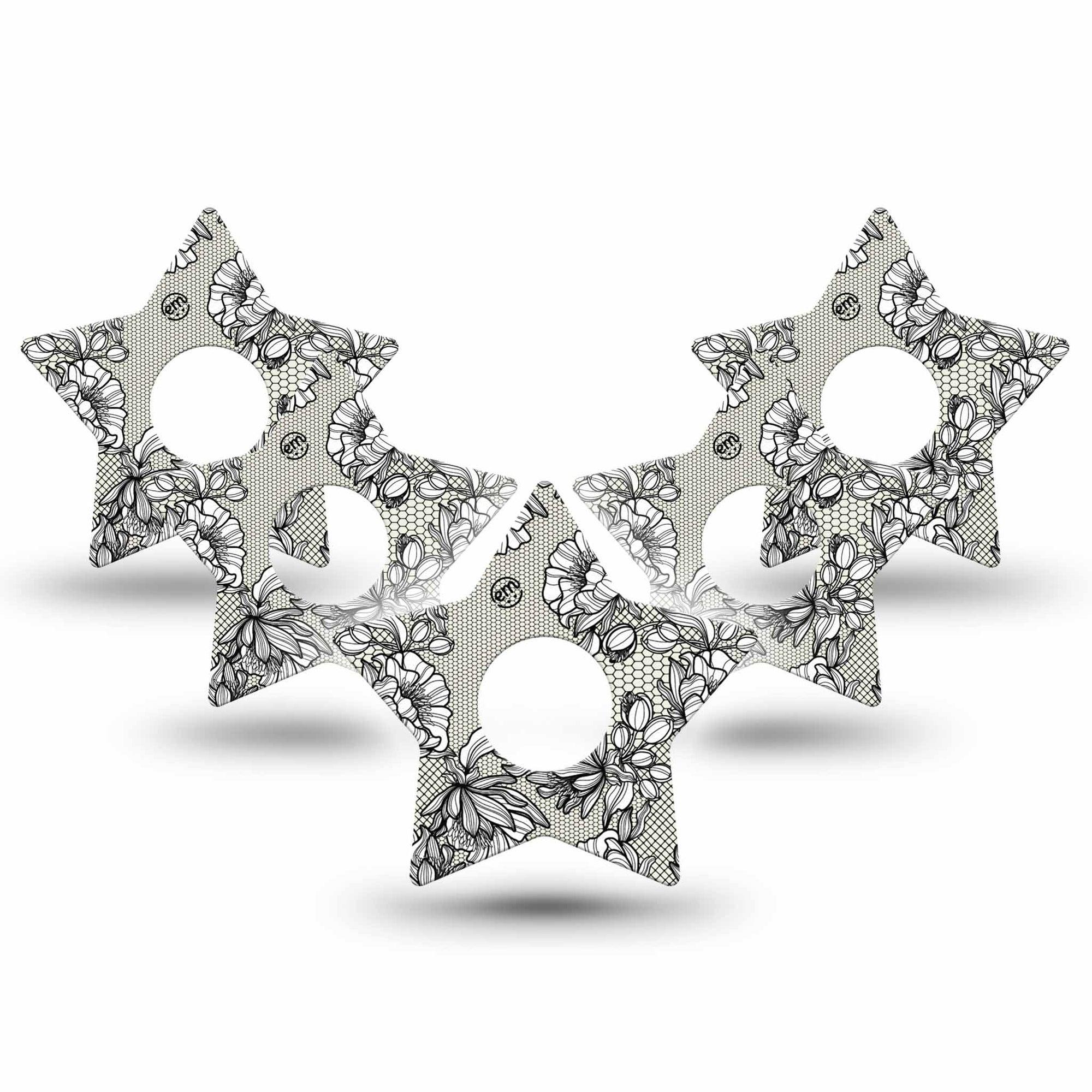 ExpressionMed Black Lace Freestyle Libre 3 and Libre 3 Plus Star Shape Tape 5-Pack Tape Elegant Lace, Patch CGM Design