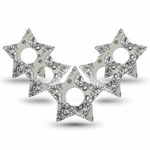 ExpressionMed Black Lace Freestyle Libre 3 and Libre 3 Plus Star Shape Tape 5-Pack Tape Elegant Lace, Patch CGM Design