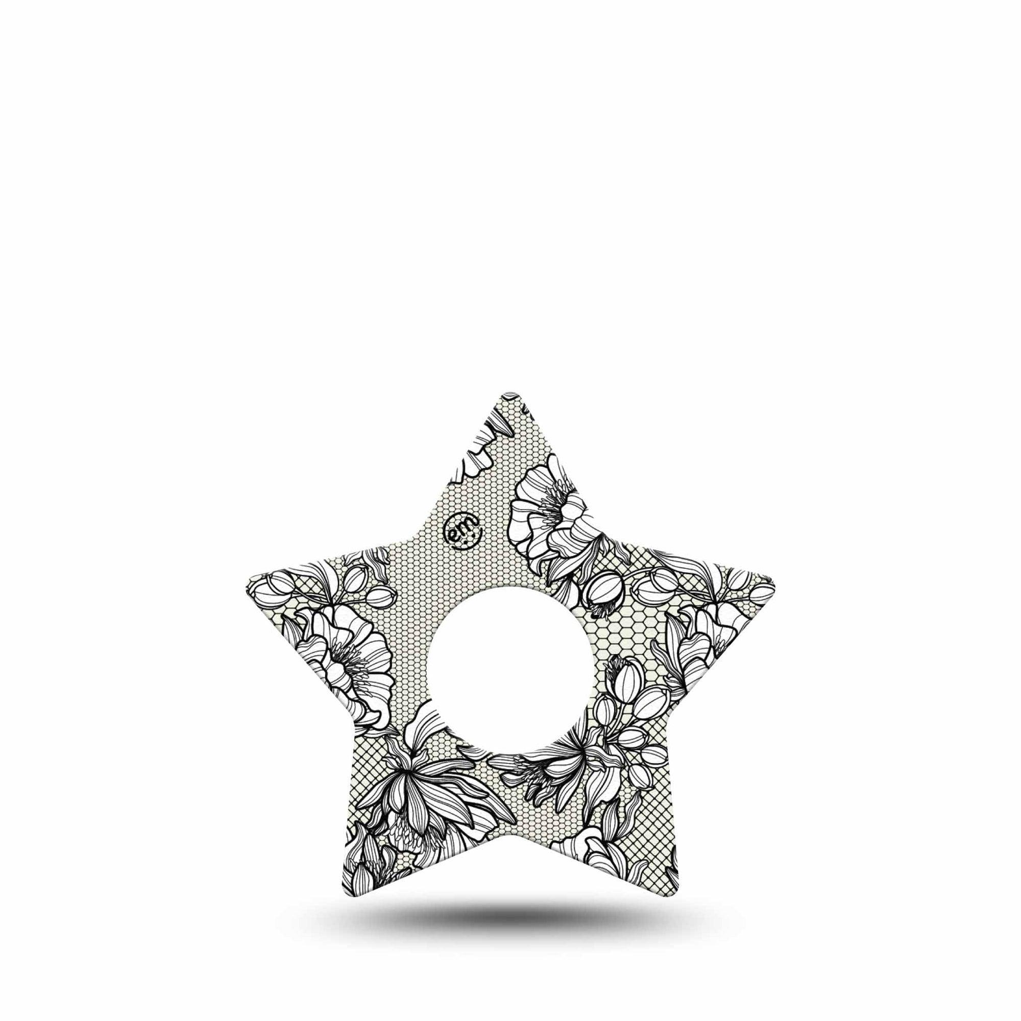 ExpressionMed Black Lace Freestyle Libre 3 and Libre 3 Plus Star Shape Tape Single Tape Sophisticated Pattern, Patch CGM Design