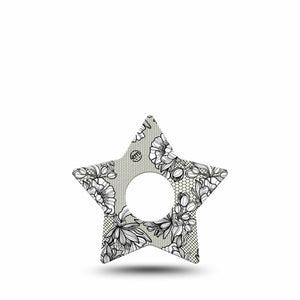 ExpressionMed Black Lace Freestyle Libre 3 and Libre 3 Plus Star Shape Tape Single Tape Sophisticated Pattern, Patch CGM Design