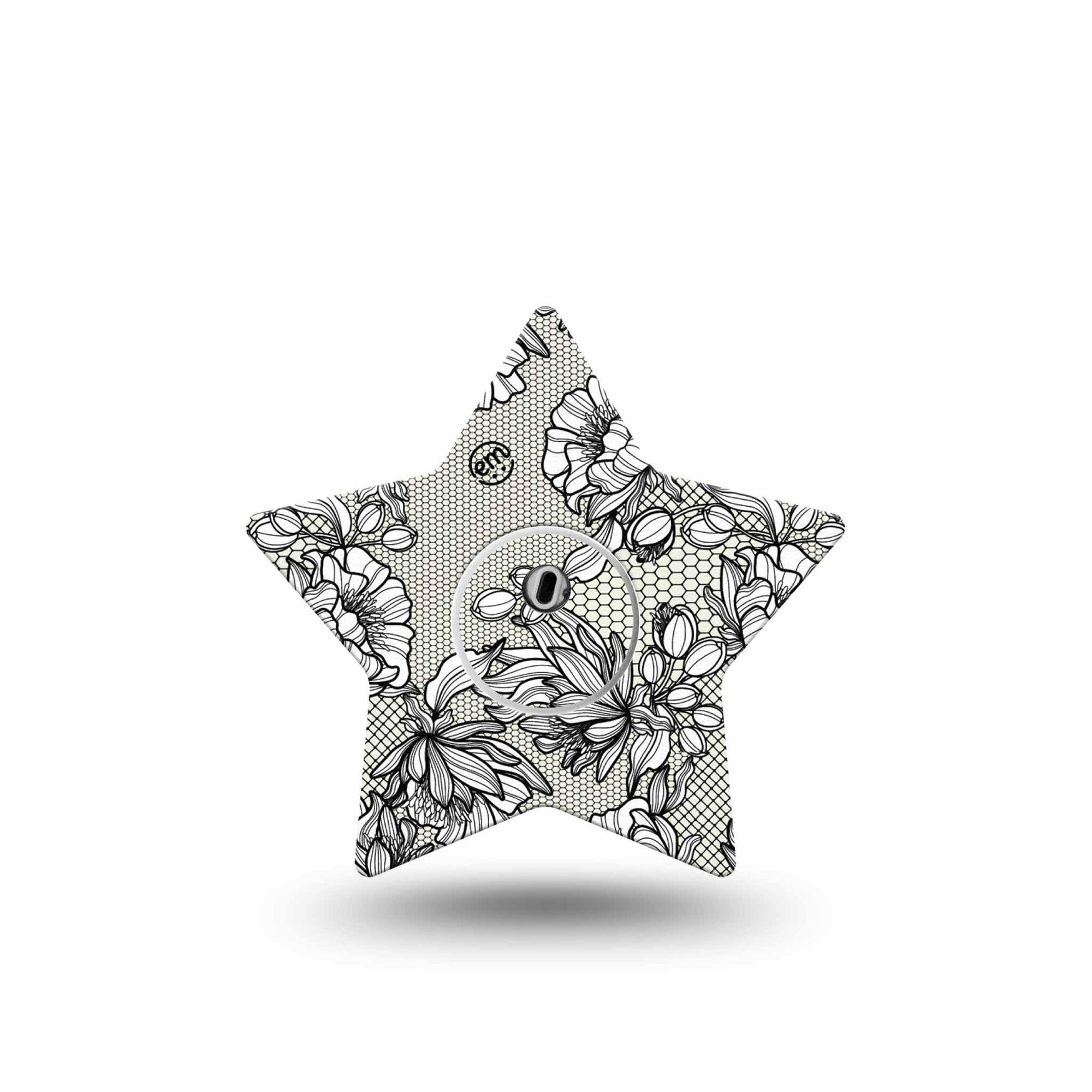 ExpressionMed Black Lace Freestyle Libre 3 and Libre 3 Plus Star Shape Tape Single Tape and Single Sticker Lace Texture, Patch CGM Design