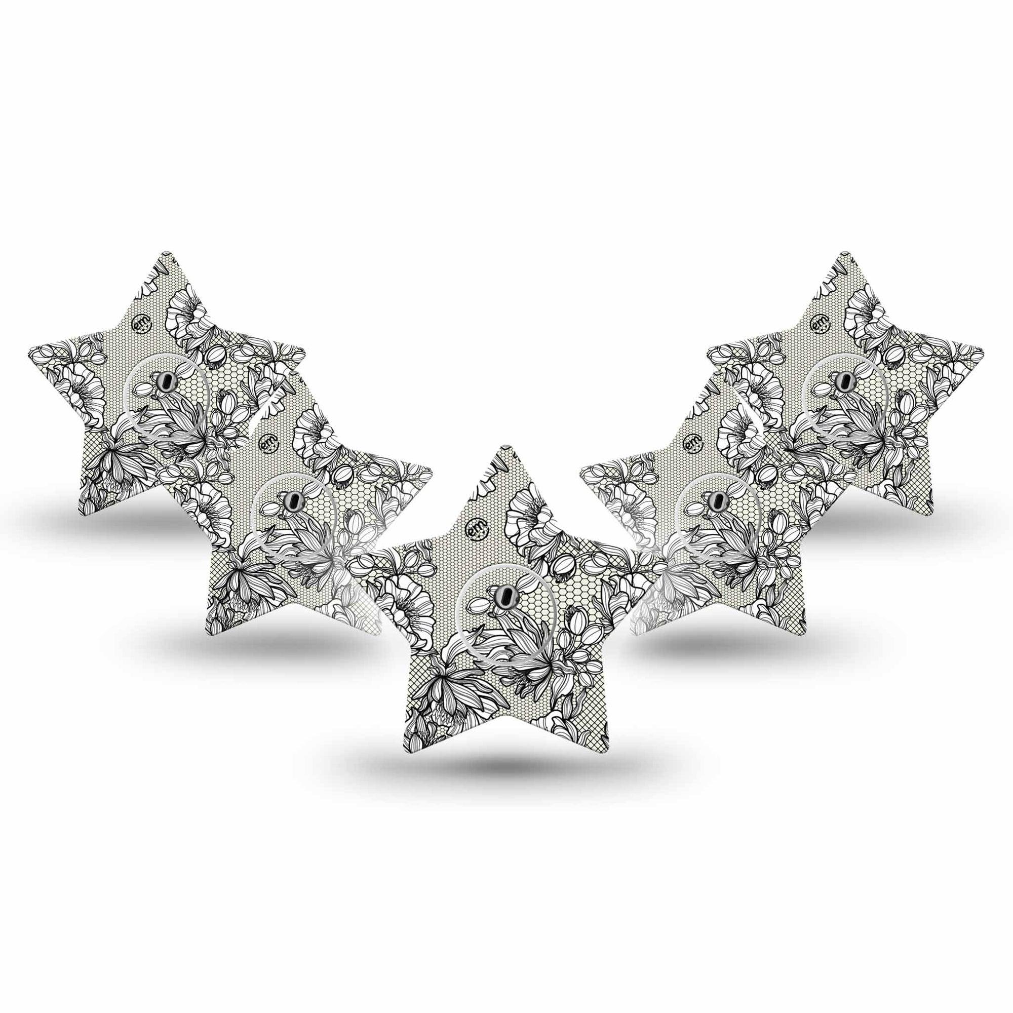 ExpressionMed Black Lace Freestyle Libre 3 and Libre 3 Plus Star Shape Tape 5-Pack Tape and 5-Pack Sticker Intricate Design, Patch CGM Design
