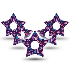 ExpressionMed Watercolor Love Star Libre 3 Tape, 5-Pack, Love Purple Inspired, CGM Plaster Patch Design