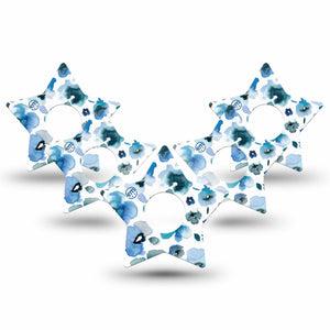 ExpressionMed Sapphire Petals Freestyle Libre 3 Star Shape Tape 5-Pack Sapphire floral pattern Patch CGM Design