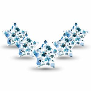ExpressionMed Sapphire Petals Freestyle Libre 3 Star Shape Tape 5-Pack Tape and 5-Pack Sticker Navy Flowers Patch CGM Design