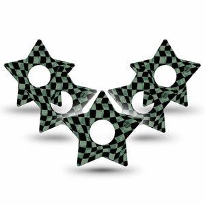 ExpressionMed Green & Black Checkerboard Freestyle Libre 3 and Libre 3 Plus Star Shape Tape 5-Pack Tape Bold Checkerboard Pattern, Patch CGM Design