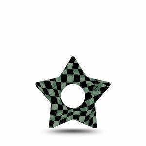 ExpressionMed Green & Black Checkerboard Freestyle Libre 3 and Libre 3 Plus Star Shape Tape Single Tape Checkerboard Design, Patch CGM Design