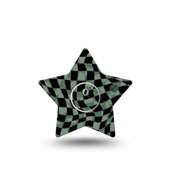 ExpressionMed Green & Black Checkerboard Freestyle Libre 3 and Libre 3 Plus Star Shape Tape Single Tape and Single Sticker Classic Green Checkerboard, Patch CGM Design