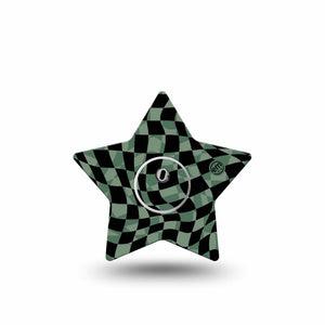 ExpressionMed Green & Black Checkerboard Freestyle Libre 3 and Libre 3 Plus Star Shape Tape Single Tape and Single Sticker Classic Green Checkerboard, Patch CGM Design