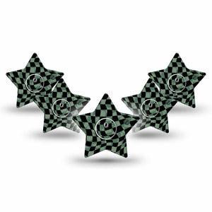 ExpressionMed Green & Black Checkerboard Freestyle Libre 3 and Libre 3 Plus Star Shape Tape Single Tape and Single Sticker Checkerboard Design, Patch CGM Design