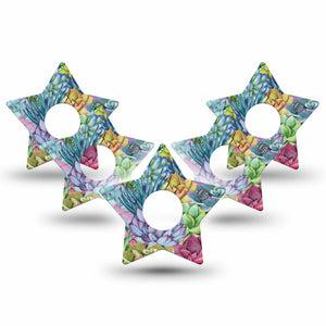 ExpressionMed Blue Succulents Freestyle Libre 3 and Libre 3 Plus Star Shape Tape 5-Pack Tape Fresh Plant, Patch CGM Design