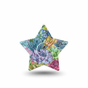 ExpressionMed Blue Succulents Freestyle Libre 3 and Libre 3 Plus Star Shape Tape Single Tape and Single Sticker Fresh Plant, Patch CGM Design