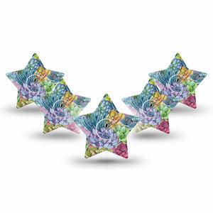 ExpressionMed Blue Succulents Freestyle Libre 3 and Libre 3 Plus Star Shape Tape 5-Pack Tape and 5-Pack Sticker Potted Cactus, Patch CGM Design