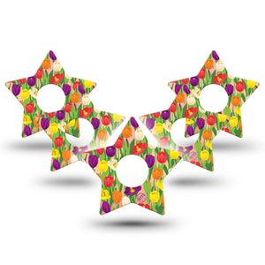 ExpressionMed Tulips Star Libre 3 Tape, 5-Pack, Colorful Flowerets Inspired, CGM Plaster Patch Design