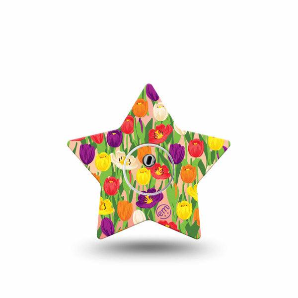 ExpressionMed Tulips Star Libre 3 Tape, Single, Spring Flowerets Themed, CGM Overlay Patch Design with Center Sticker