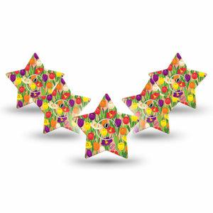 ExpressionMed Tulips Star Libre 3 Tape, 5-Pack, Colorful Flowerets Inspired, CGM Plaster Patch Design with Center Stickers