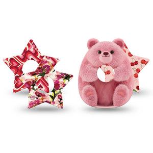 ExpressionMed Bear Hugs Freestyle Libre 3 and Libre 3 Plus Star, 4-Pack Tape, Berry tone Valentines Overlay Tape for CGM