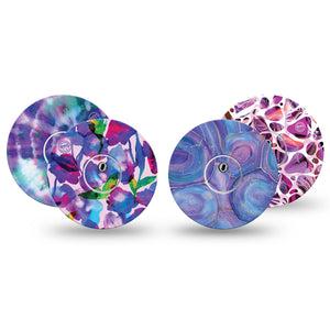 ExpressionMed Purple Power Variety Pack Libre 3 Tape and Sticker, 8-Pack Variety, Flower Tie Dye, CGM Fixing Ring Patch Design