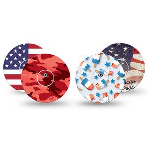ExpressionMed Americana Variety Pack Libre 3 Transmitter Sticker and Tape, 8-Pack, American Flag Themed, CGM Tape and Sticker Design