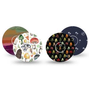 ExpressionMed Woodland Earth Variety Pack Libre 3 Transmitter Sticker, Colored Mushroom and Trees, CGM Vinyl Sticker and Tape Pairing