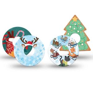ExpressionMed Merry Moments Variety Pack Freestyle Libre 3 Tape 4-Pack Tape Variety Holiday Themed Animals, Adhesive Tape CGM Design