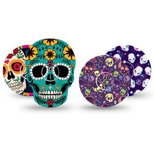 ExpressionMed Skulls Variety Pack Freestyle Libre 3 and Libre 3 Plus Tape, 4-Pack Tape and 4-Pack Sticker Variety, Skulls and Alien Heads, Adhesive Tape Continuous Glucose Monitor Design